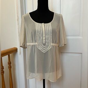 LOFT - chiffon lace trim empire waist blouse